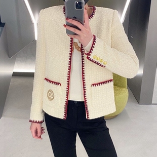 CHESTER CHARLES 23秋季女高颜值米白红边撞色小香风外套香港代购