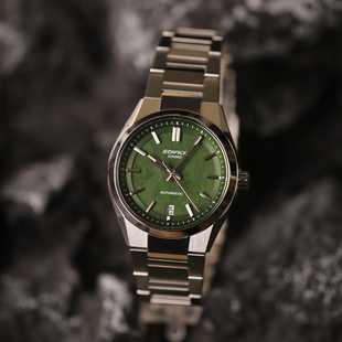 卡西欧机械表男表EDIFICE钢带防水背透绿色三针简约EFK 100D