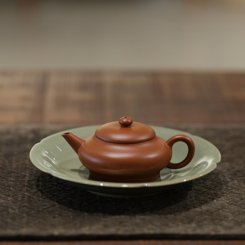 赵庄生砂朱泥虚扁茶壶