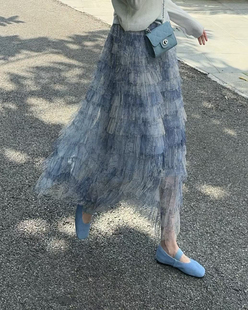 现货DARA ROSE网纱半身裙长款裙子2025新款碎花A字裙蛋糕裙纱裙