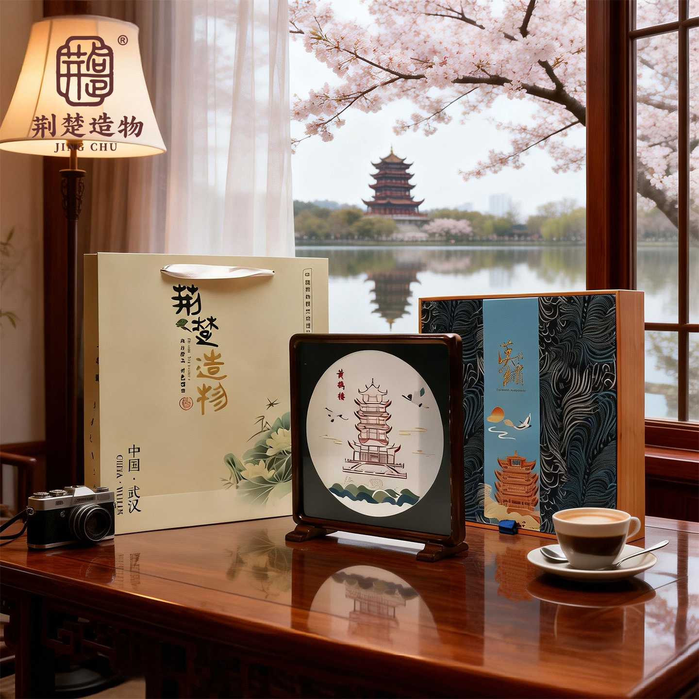 湖北特色礼品黄鹤楼双面绣摆件