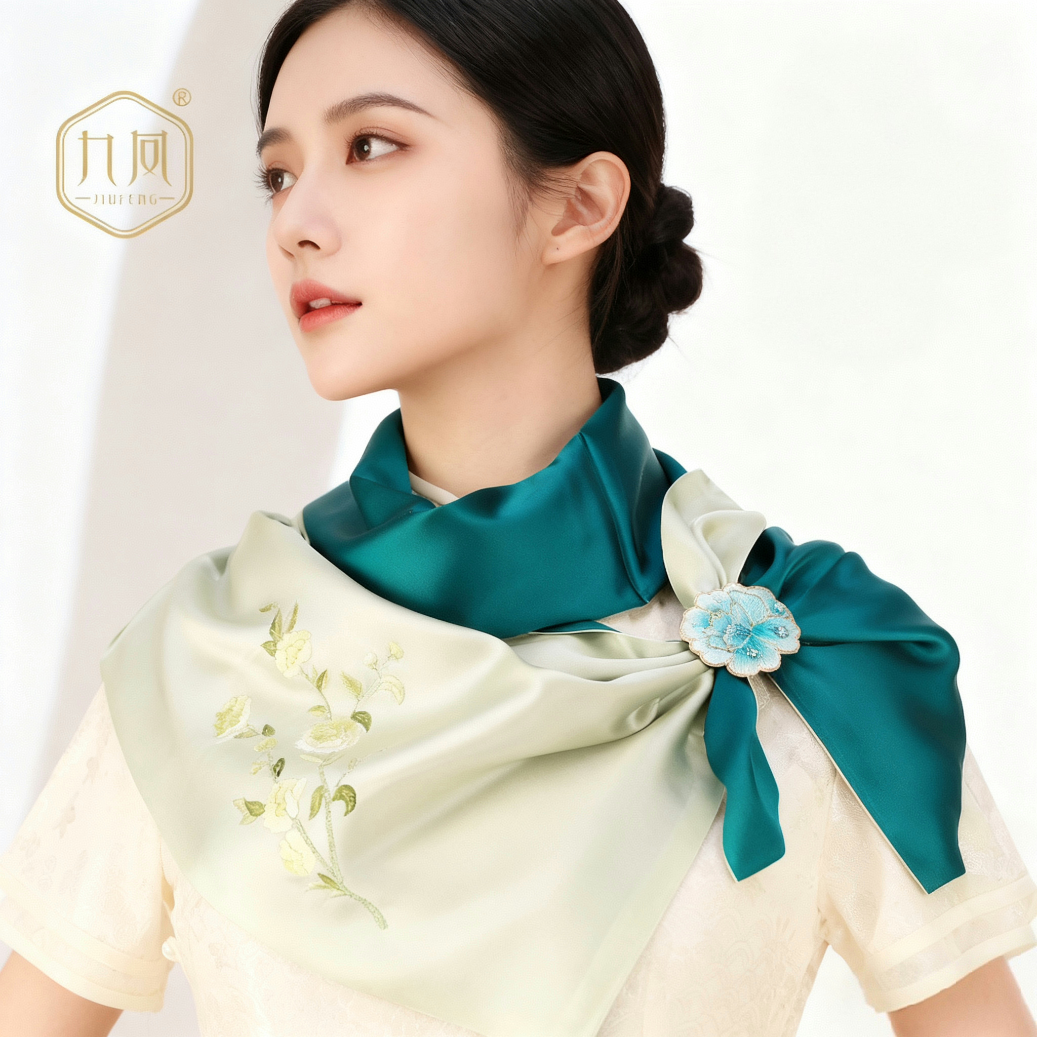 武汉樱花真丝汉绣手绣围巾