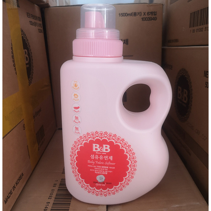 箱起另询韩国进口一般贸易必恩贝宝宝纤维柔顺剂柔软纤维留香1.5L