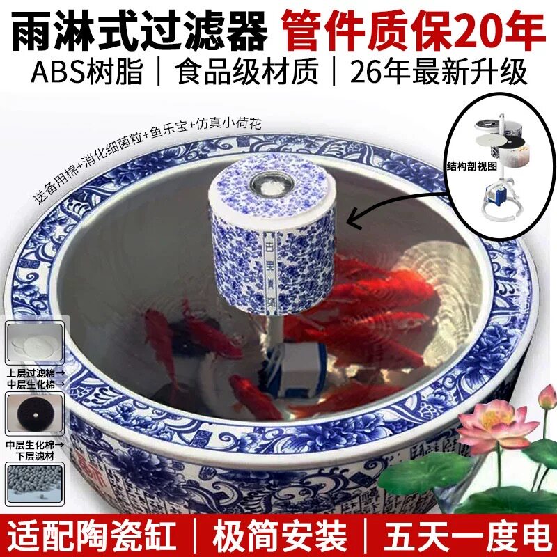 陶瓷鱼缸过滤器金鱼缸瓷缸过滤器瓦缸喷泉造景圆缸内置塑料过滤器