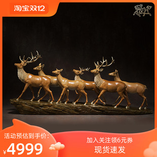 现货铜师傅鹿鹿大顺 乔迁礼品 全铜摆件家居玄关电视柜饰品办公室