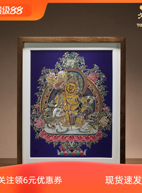 铜师傅 手工錾刻 铜雕画《财宝天王(桌面)》客厅桌面装饰画