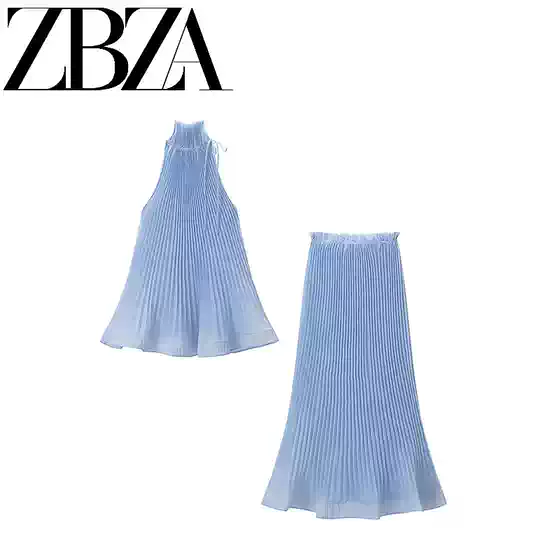 ZR Spring New Arrival ZA Women's Fashion European & American Style Versatile Solid Color Two-Piece Dress Set