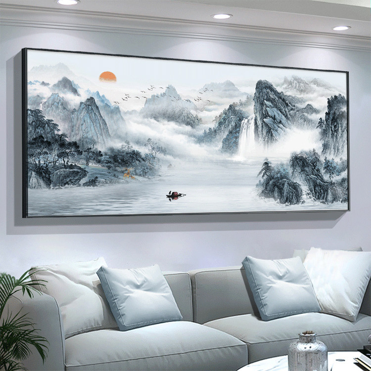 中式客厅沙发背景墙壁画风景挂画