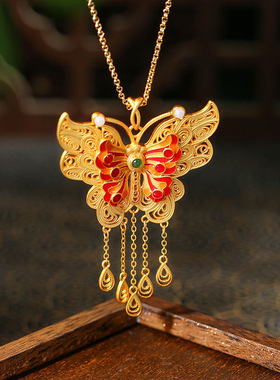 新中式流苏幽梦蝶复古项链