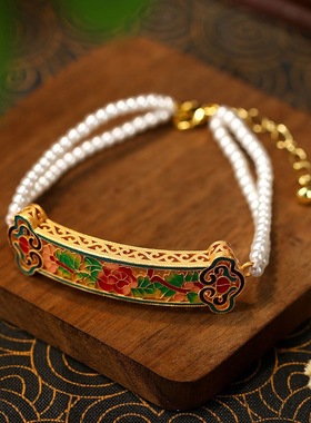 新中式镀金烧蓝如意花丝手链