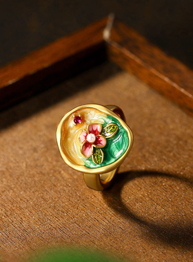 复古宫廷风珐琅滴釉彩绘花朵戒指