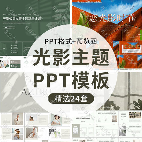 莫兰迪色系小清新花草光影PPT模板工作总结新年计划品牌宣传演示