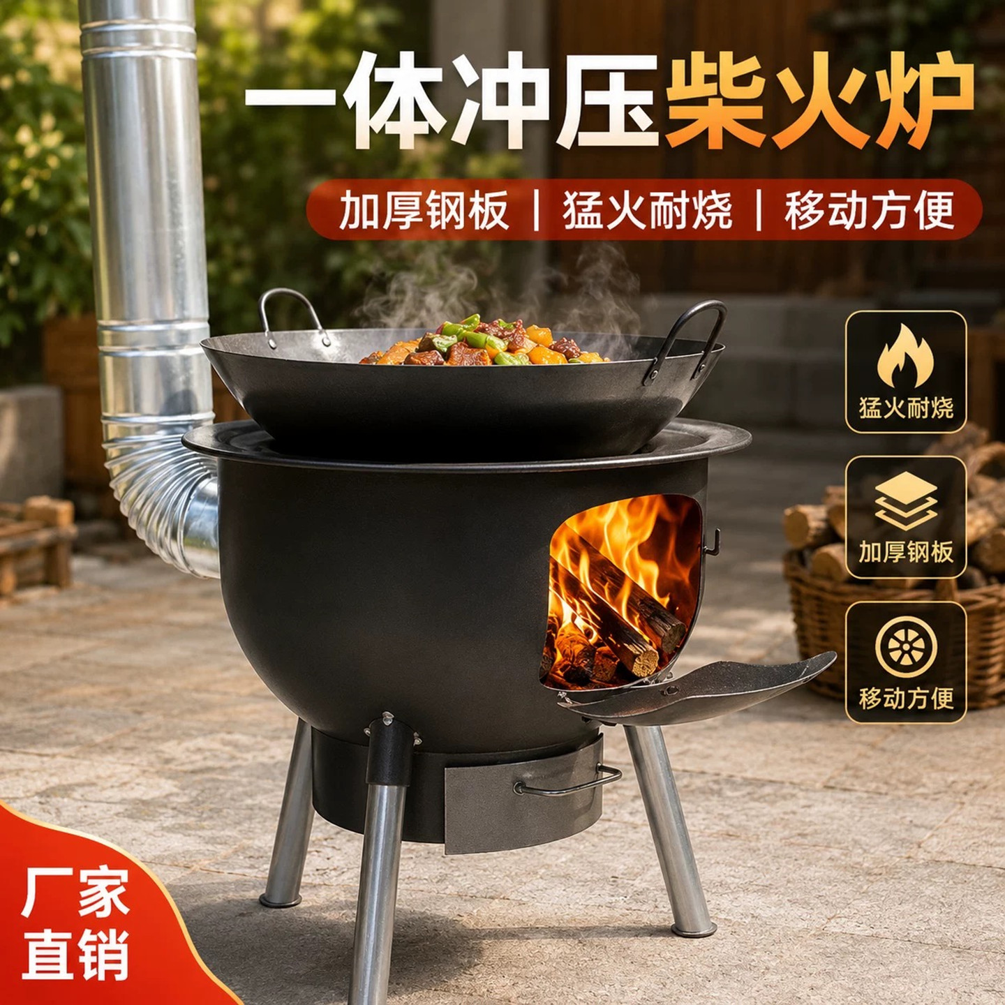 移动灶台柴火灶家用节能柴火炉农村铁锅铸铁加厚新型小地锅商用