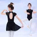 蕾丝裙黑色幼儿体操连体服跳舞芭蕾舞练功服 舞蹈服儿童女夏季 短袖