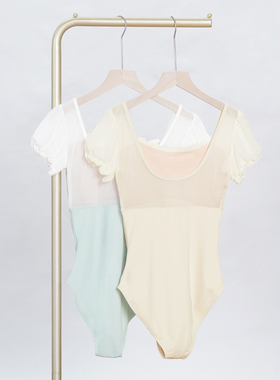 芭蕾舞服成人女艺考连体服体操服短袖形体服新款泡泡袖舞蹈练功服