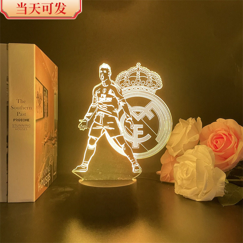 现货梅西C罗usb小夜灯足球世界杯球迷卧室书桌手办周边摆件氛围灯