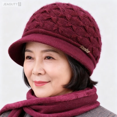 中老年女加绒加厚护耳针织帽