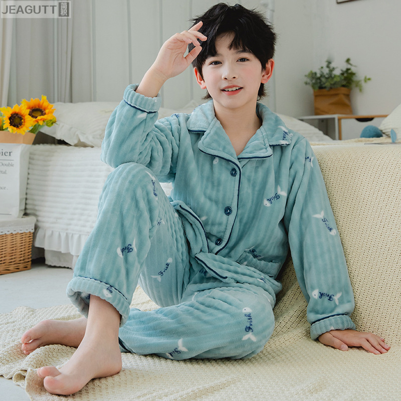 儿童法兰绒睡衣秋冬款加厚
