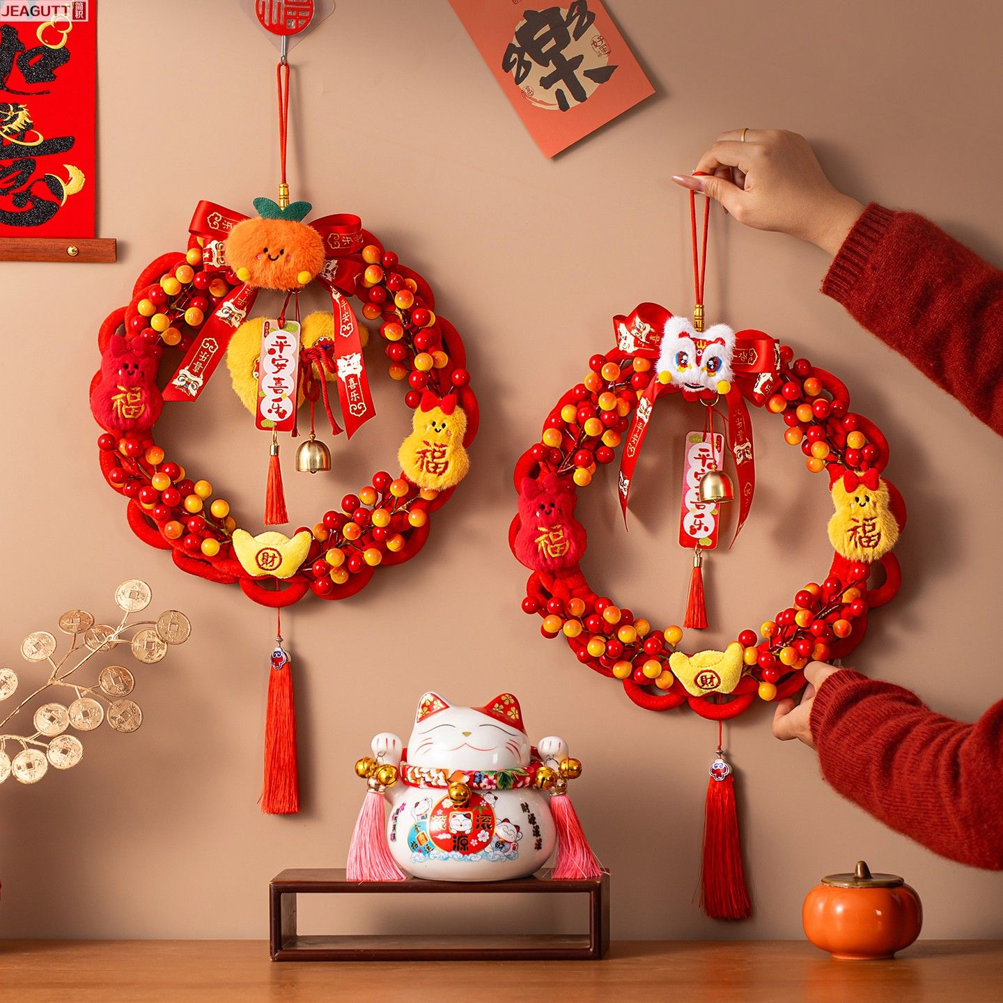 2026马年醒狮毛绒福字门挂