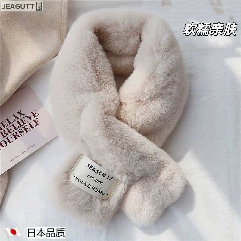 秋冬柔软加厚仿獭兔毛毛绒围巾