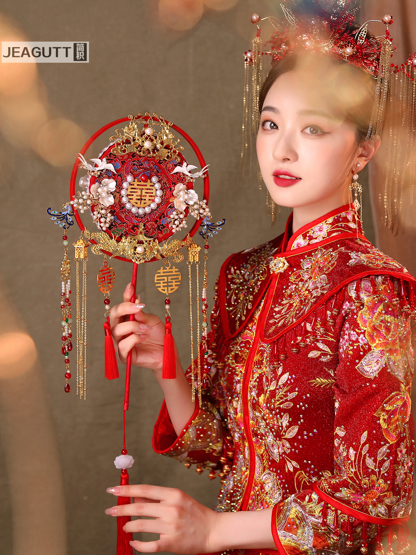 手工喜扇diy新娘结婚礼出嫁中式团扇秀材料包饰 创意古风成品扇子