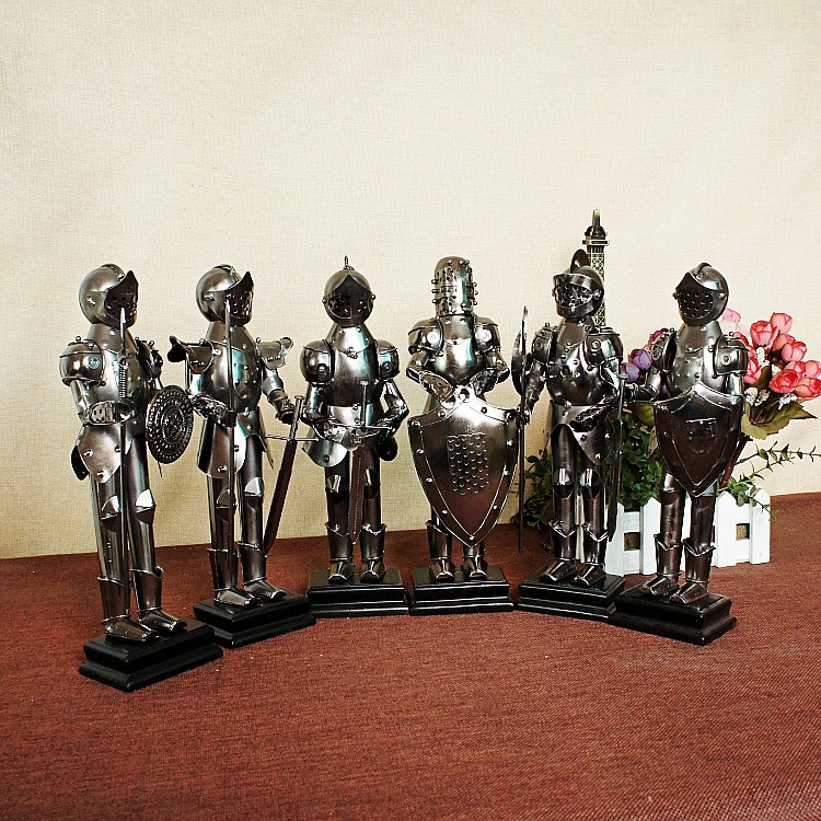 金属盔甲武士中世纪铁艺复古欧式铠甲铁皮骑士模型餐厅装饰摆件