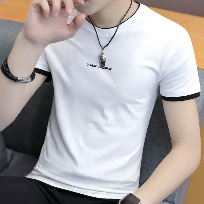 纯棉个性t恤短袖2020夏季新款男装半袖体恤打底衫圆领潮T白色上衣
