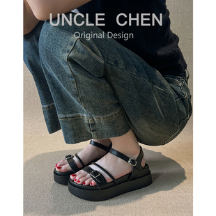 女2025夏季 外穿小个子沙滩鞋 新款 鞋 罗马风 配裙子 厚底内增高凉鞋