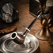 大汉原创战斧TAMAHAWK手工石楠木烟斗意大利德国进口原材白色环镶