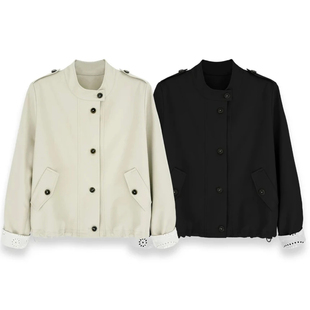 西雅图！小立领 设计感抽绳显瘦短款风衣外套女春天季时尚小个子