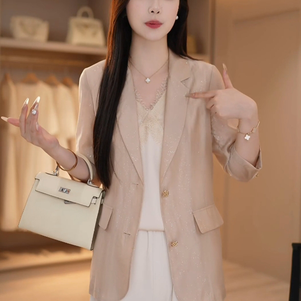 清一天丝薄款防晒西装外套女