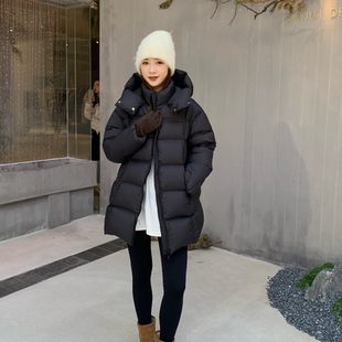 云朵泡芙羽绒服女遮臀中长款2025新款冬季加厚无胆90白鸭绒面包服