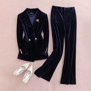 职业OL收腰显瘦西装 春秋休闲时尚 两件套 女2025新款 金丝绒西服套装