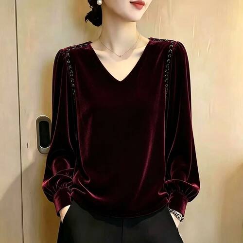 烫钻丝绒上衣女2026年秋季新款时