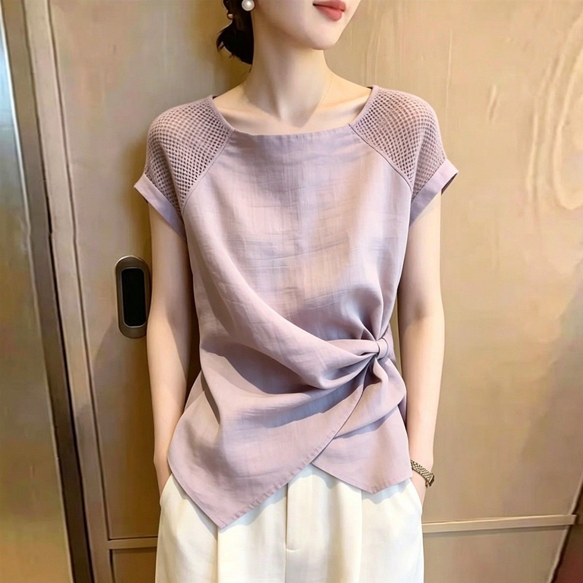设计感小众扭结紫色上衣女士夏季