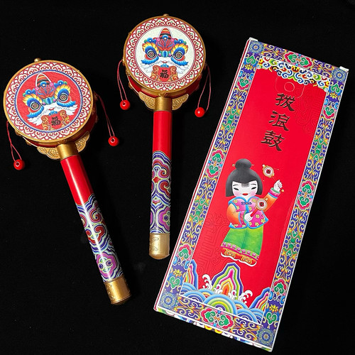 拨浪鼓婴儿中国风可啃咬手摇拨浪鼓宝宝传统老式新生儿摇铃玩具