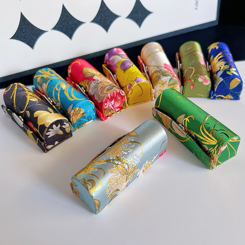 口红盒便携收纳盒烫金丝绸小号新中式女士小礼品口红包装盒带镜子