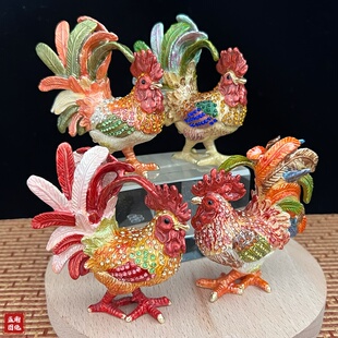 新中式珐琅彩生肖公鸡招财摆件工艺品手工创意家居乔迁礼品送朋友