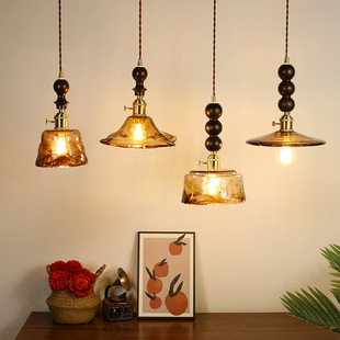 复古黄铜琥珀玻璃灯个性 中古侘寂风民宿卧室床头吧台甜品餐厅吊灯