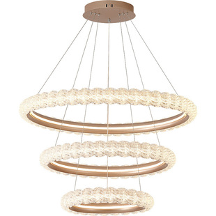 轻奢三层气泡水晶圆环吊灯现代简约客厅LED环形灯复式 楼吊线灯