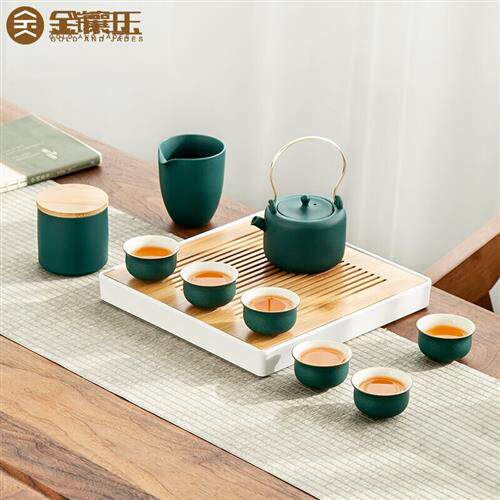 金镶玉 功夫茶具套装 家用提梁陶瓷茶壶茶杯公道杯茶盘茶台网红喝属于什么档次？