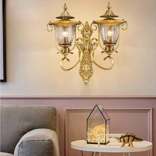 美式 复古大气别墅客厅灯卧室床头灯走廊过道灯楼梯灯 壁灯全铜欧式
