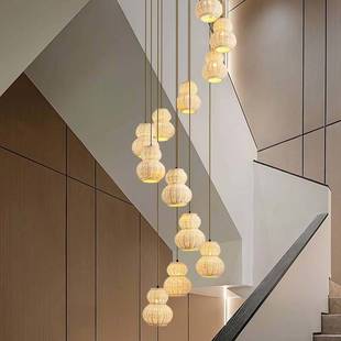 日式 藤编复古旋转吊线灯民宿餐厅火锅店楼梯间Loft中空别墅长吊灯