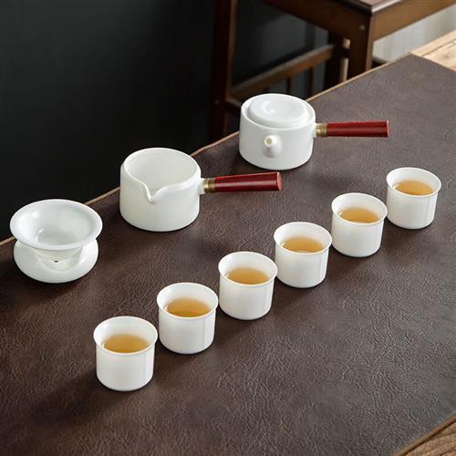 【轻奢高档精品】新品羊脂玉茶具套装侧把壶陶瓷茶具茶杯商务送礼