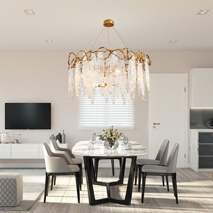 后现代客厅吊灯美式 乡村别墅创意全铜树枝水晶餐厅卧室轻奢灯具