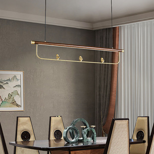 新中式 餐吊灯黑胡桃实木茶室办公室书房长条灯北欧餐厅吧台灯2121