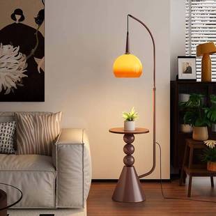 中古风落地灯客厅沙发旁高级感柚子灯卧室床头柜置物充电一体台灯