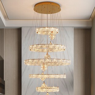 别墅客厅复式 楼挑空大吊灯大气自建房楼梯灯楼中楼挑高水晶灯