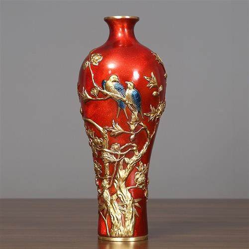铜欣祥【年年有余】纯铜花瓶摆件工艺品客厅办公室家居装饰品 喜