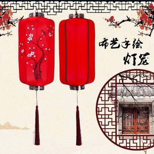 中式 中国风仿古布艺手绘灯笼羊皮灯笼吊灯餐厅火锅店饭店仿古灯笼